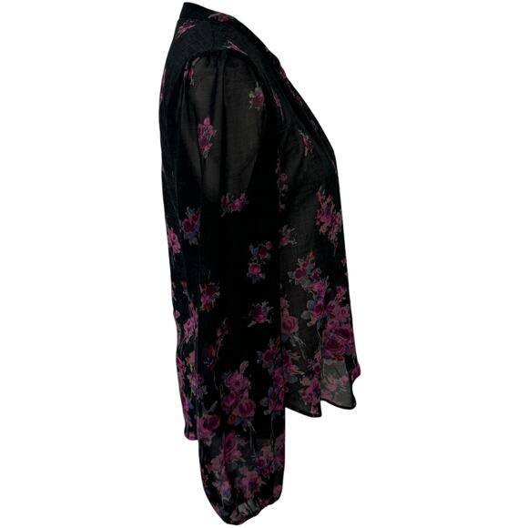 LILY WHITE Top Womens Medium Black Floral Cottagecore Feminine English Garden - Picture 3 of 8